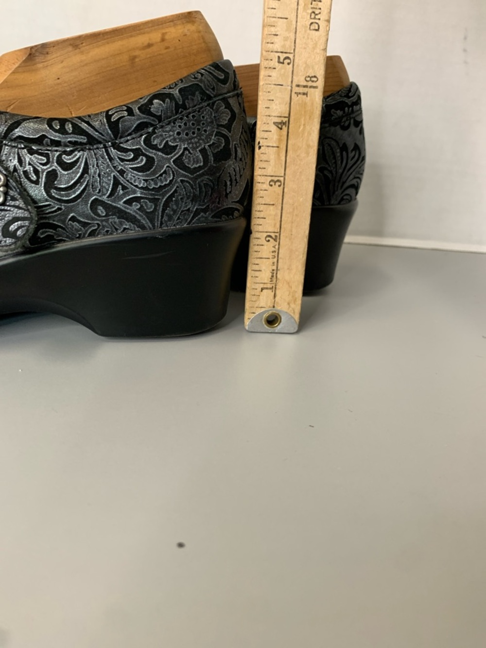 Alegria Shoes Womens 39 Maya Mary Jane Gray Leather Wedge Comfort Paisley Floral - Picture 13 of 17